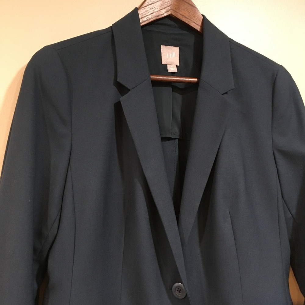 J Jill Wool Blazer Lined Jacket Womens 6 Washable Navy Blue Preppy Work Office - Picture 2 of 12
